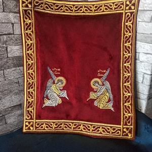 Cross napkin for the Holy table. ECCLESIASTICAL COVERS. Orthodox napkin. Altar Cloth Embroidered with angels.