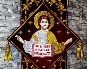 Epigonation whit icon of Jesus Christ for priest. Embroidery icon orthodox. Gift for bishop or priest. Byzantine orthodox. Priest vestments