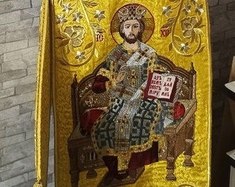 Epitrachelion with full machine Embroidery for priest vestments and bishops Stole. Icon of Jesus Christ with embroidery. Icon Holy Trinity