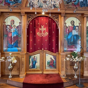 Holy doors curtains katapetasma. Fully embroidered, orthodox church. 2 Pcs