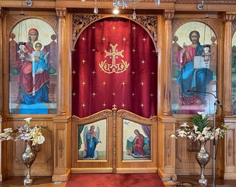 Holy doors curtains katapetasma. Fully embroidered, orthodox church