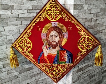Priest palitsa, Epigonation with the icon of Jesus Christ.. Embroidery icon orthodox. Gift for bishop or priest. Byzantine orthodox.