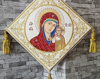 Priest epigonation, Palitca with the icon of most Holy Theotokos. The Virgin. Embroidery icon orthodox. Gift for bishop or priest. Byzantine