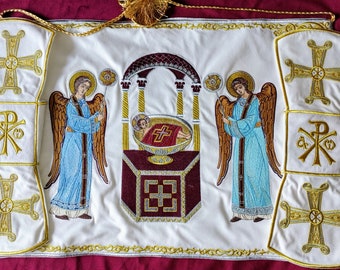 Chalice Covers - Air and chalice veil set. Orthodox Icon of Angels. Gift for priest or bishop. ECCLESIASTICAL COVERS. Embroidery icon.