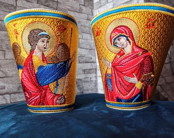 Orthodox priest bishop cuffs.Fully embroidered icon of ANNUNCIATION .Byzantine Ecclesiastical Set.Theotokos