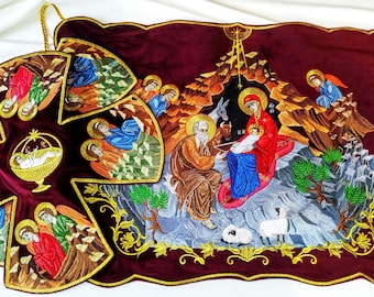 Chalice Covers-Air and chalice veil set. Orthodox icon of Nativity of Christ Gift for priest BN ecclesiastical. Orthodox vestments. liturgy