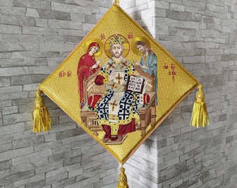 Fully embroidery epigonation.  Icon of Jesus Christ, Palitsa. Liturgical machine embroidery. Orthodox priest vestments. Priest gift
