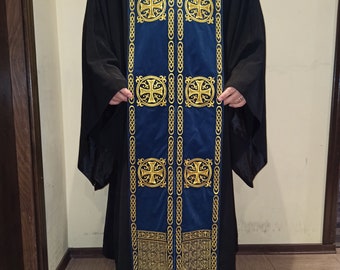 Blue Epitrachelion full Embroidery for priest and bishops byzantine Stole