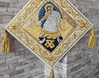 Hand made  Palitsa. Epigonation. Shield. Embroidered Resurrection. Christian embroidery. icon of Resurrection