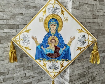Epigonation for priest or bishop.  Icon of Theotokos. Mary the Virgin. Mother of Jesus Christ. Palica, orthodox, gift for priest