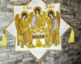 Epigonation, whit icon of Holy Trinity, Angels. Embroidery orthodox icon. Vestments for orthodox priest or bishop. Gift for priest bishop