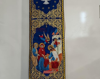 Embroidered epitrachilion for priest. Introduction to the Virgin Mary, Custom Vestment Icons. Priest vestments. Gift for priest