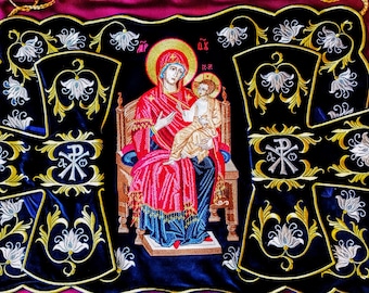 Chalice Covers - Air and chalice veil set. icon of  Theotokos.  Mother of Jesus Christ. Mary the Virgin. ECCLESIASTICAL COVERS
