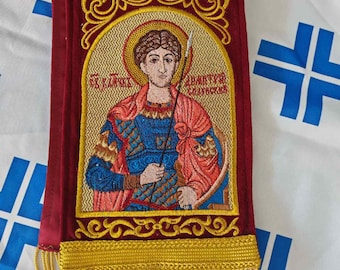Fully embroidered Gospel bookmarks. set for Orthodox church. Embroidered bookmarks. Embroidered Bible bookmarks. icon of Saint Dimitris