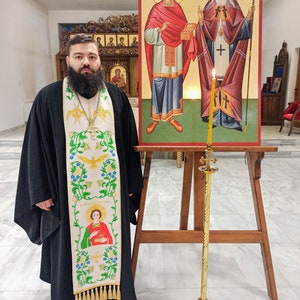 Stola. Epitrachelionz Vollstickerei für Priester Gewänder und Bischöfe. Geschenk für Priester oder Bischof. Heiliger Panteleimon. Ikone des Heiligen.
