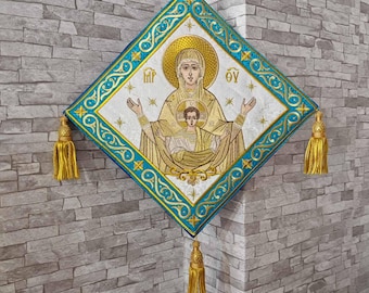 Epigonation for priest or bishop.  Icon of Theotokos. Mary the Virgin. Mother of Jesus Christ. Palica, orthodox, gift for priest