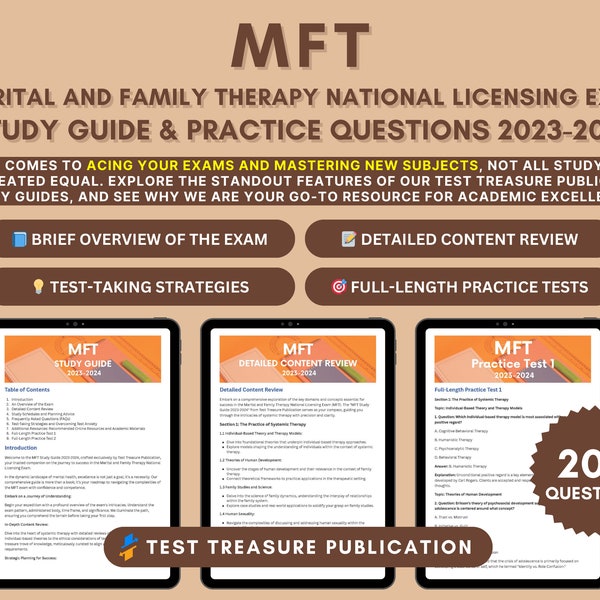 Guide d'étude MFT 2023-2024 : examen approfondi du contenu, tests pratiques et conseils d'examen pour les aspirants thérapeutes | Guide de thérapie conjugale et familiale