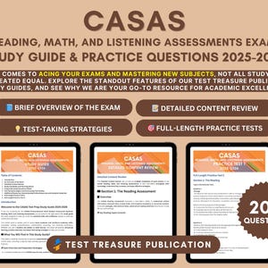 Guía de estudio para la preparación del examen CASAS 2025-2026: Lectura, Matemáticas, Comprensión auditiva (Descarga digital)