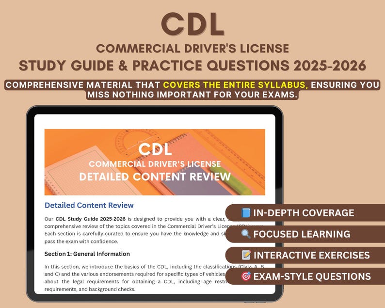 CDL Study Guide 2025-2026: Commercial Driver's License Exam Prep - Etsy