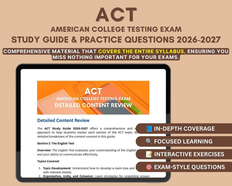 ACT Prep Book 2026-2027: Exam Strategies & Practice Tests - Etsy
