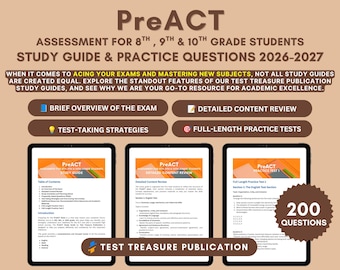 PreACT Study Guide 2026-2027: Practice Tests & Content Review