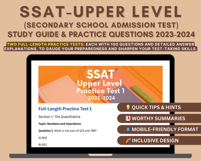 SSAT Upper Level Prep Book 20232024 Indepth Content Review Etsy Israel