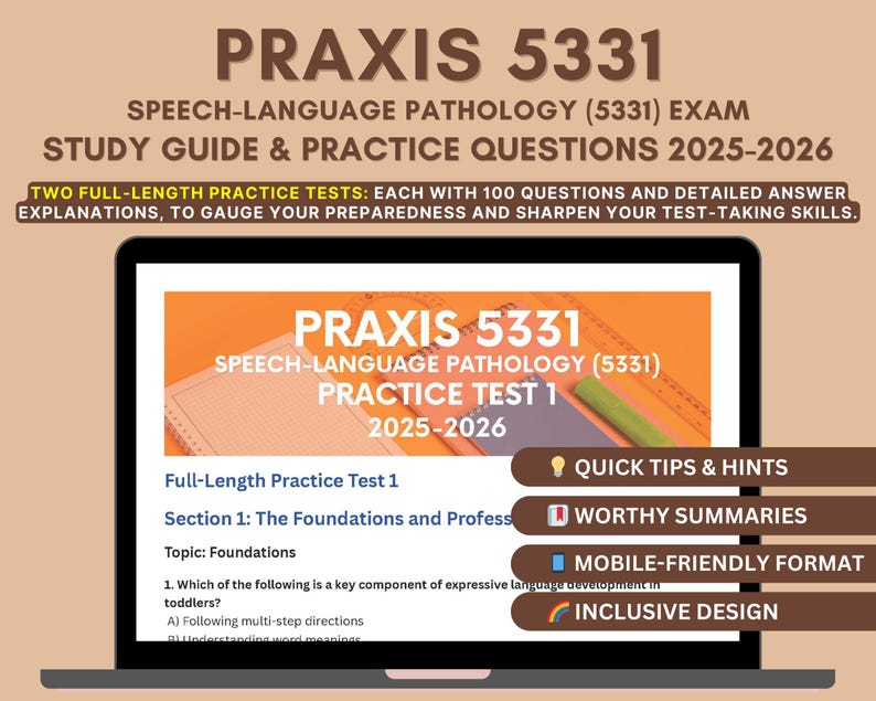 Praxis Speech-language Pathology 5331 Exam Study Guide | 2 Practice