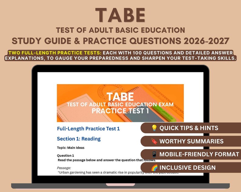 TABE Test Study Guide 2026-2027: Reading, Language, Math - Etsy