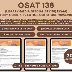 OSATlibrary-Media-Spezialist 138 Studienführer 2024-25: Oklahoma Lehrerzertifizierungs-Vorbereitung mit detaillierter Inhaltsübersicht & zwei Übungstests