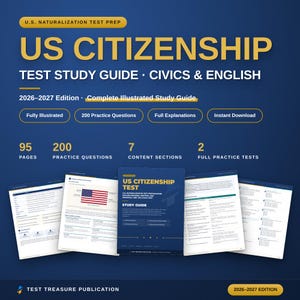 US Citizenship Test Study Guide 2026-2027 All 128 Civics Questions English Reading & Writing