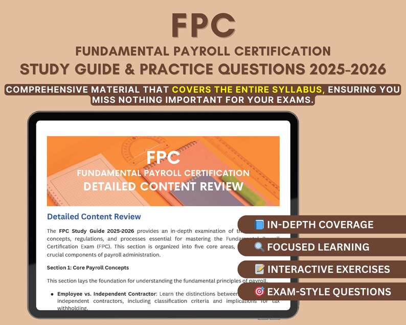 FPC Exam Study Guide 2025-2026: Payroll Certification Prep - Etsy