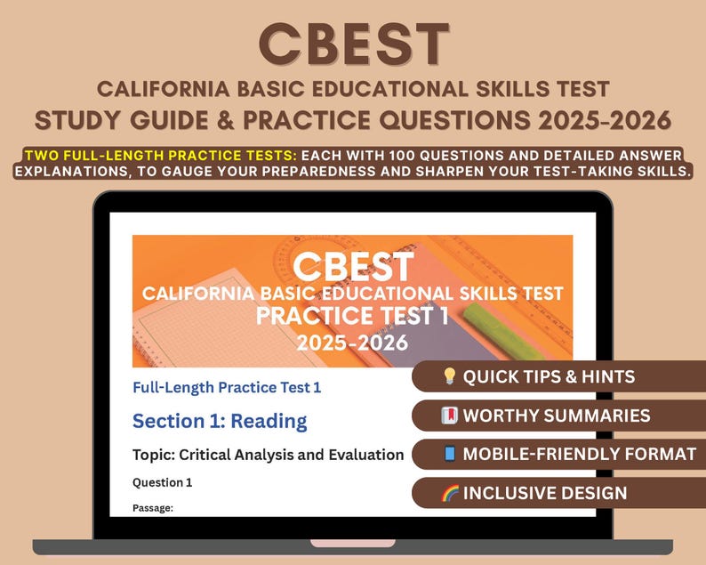 CBEST Exam Prep Book 2025-2026: Reading, Writing, Math + Practice Tests ...