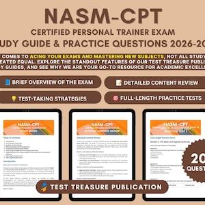May include: NASM-CPT Certified Personal Trainer Exam Study Guide & Practice Questions 2026-2027. Includes a brief overview, detailed content review, test-taking strategies, and full-length practice tests with 200 questions by Test Treasure Publication.