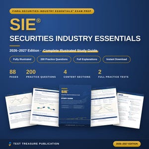 SIE-examensstudieguide 2026-2027, FINRA Securities Essentials Prep, 200 frågor (digital nedladdning)