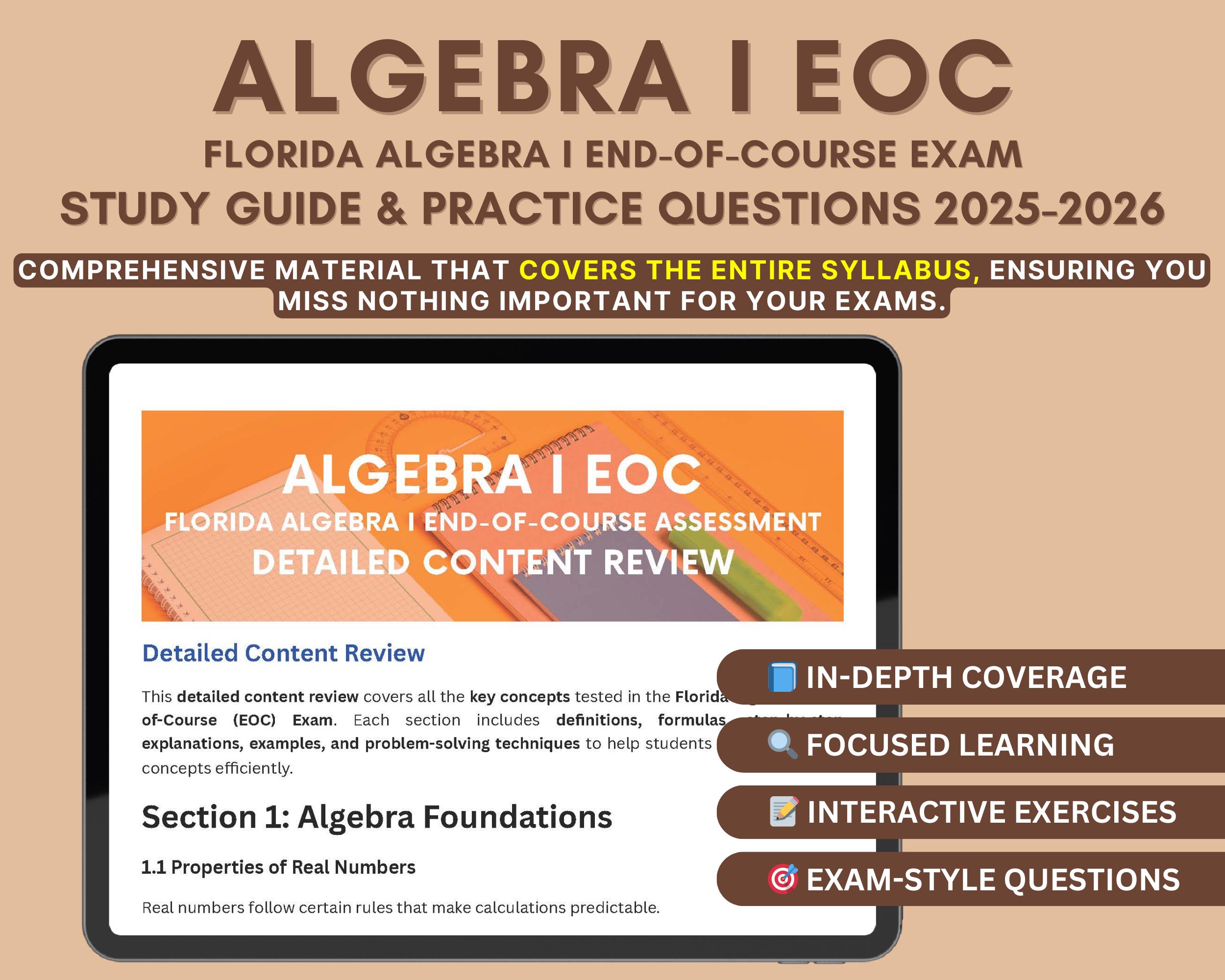 Florida Algebra 1 EOC Study Guide: Practice Tests & Content Review ...