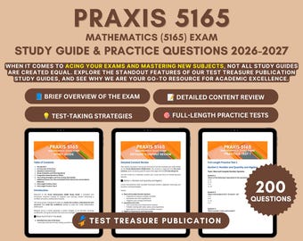 Praxis Mathematics 5165 Study Guide: Teacher Certification, 2 Practice Tests (Digital Download)