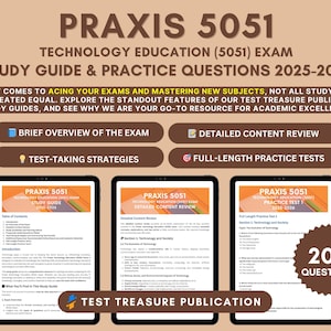 Praxis 5051 Teknikutbildningsexamen Studieguide: 2 övningsprov (digital nedladdning)