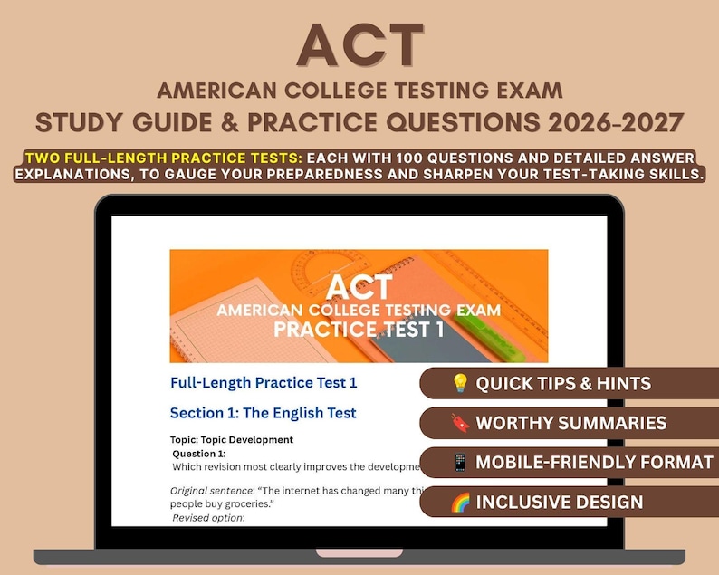 ACT Prep Book 2026-2027: Exam Strategies & Practice Tests - Etsy