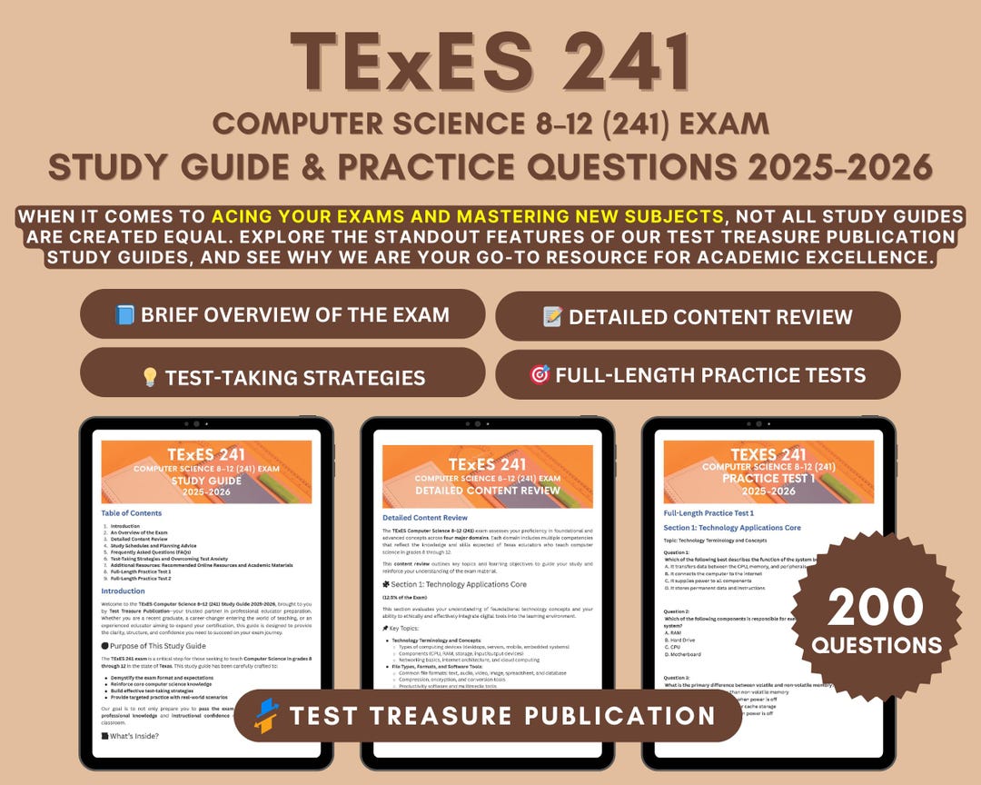 Texes Computer Science 8-12 (241) Exam Study Guide – 2 Practice Tests (PDF Download) - Etsy