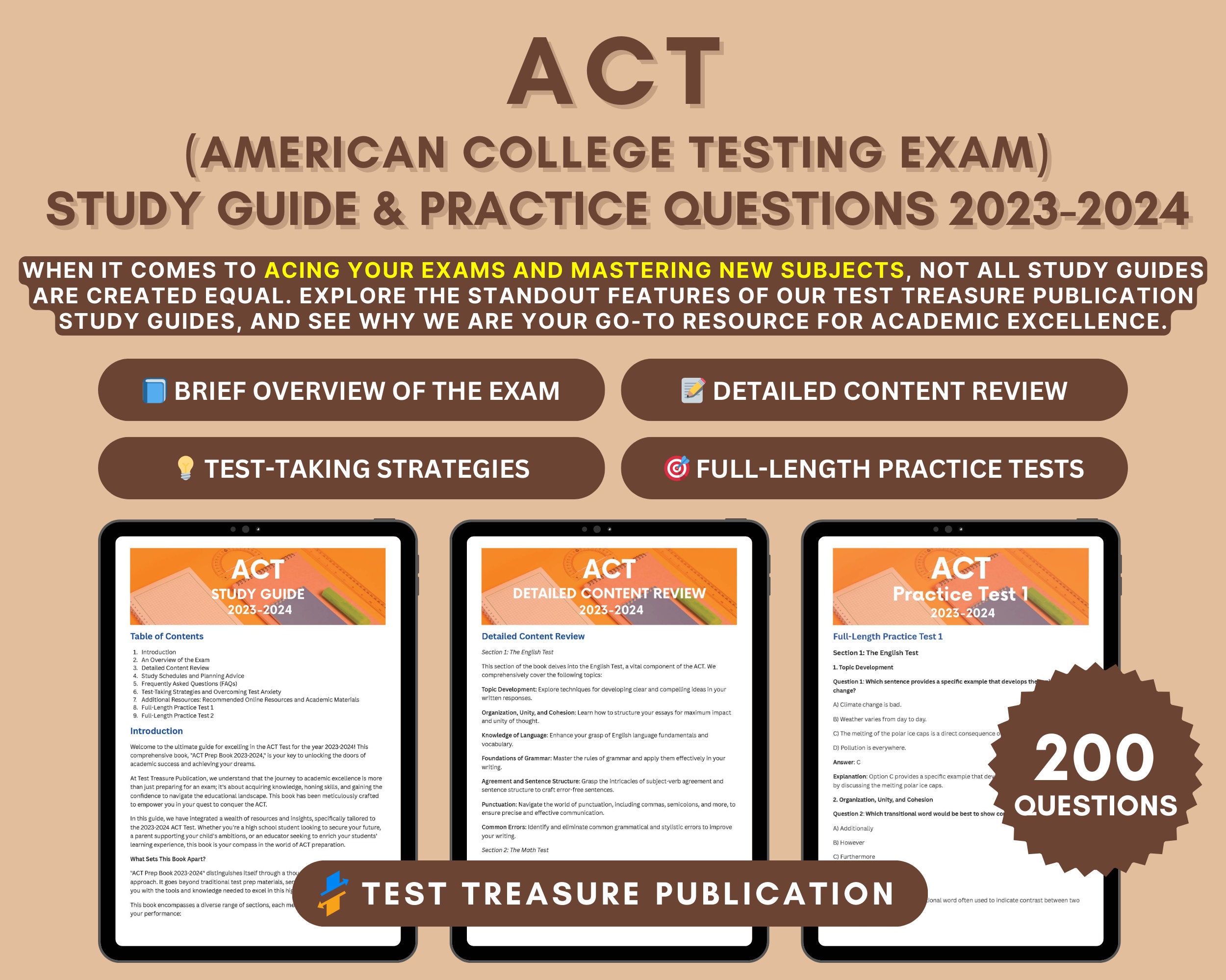 In-depth　Book　of　English　2023-2024:　Etsy　ACT　Math　Prep　Review