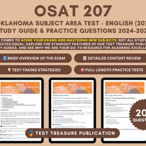 OSAT English (207) Studienführer 2024–2025: Oklahoma Lehrerzertifizierungs-Vorbereitung mit ausführlicher Prüfung der Inhalte, Prüfungstipps und zwei Übungstests