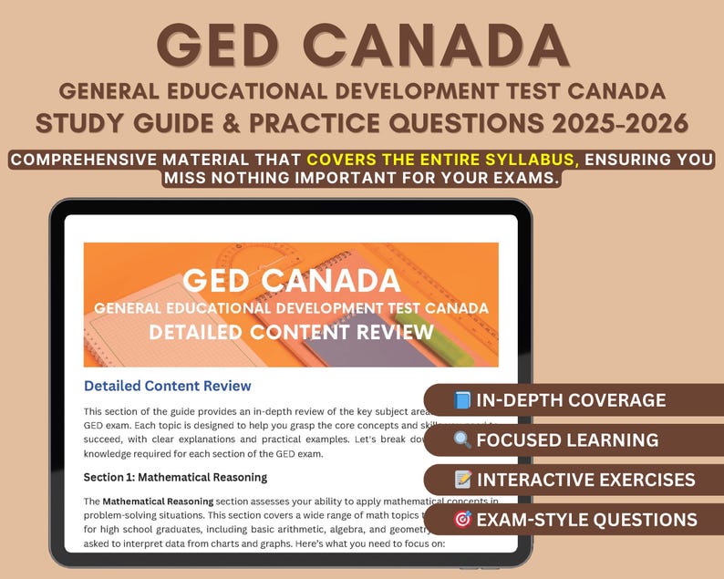 Ged Pattern GED Canada Study Guide 2025-2026: Practice Tests & Exam Strategies - Etsy