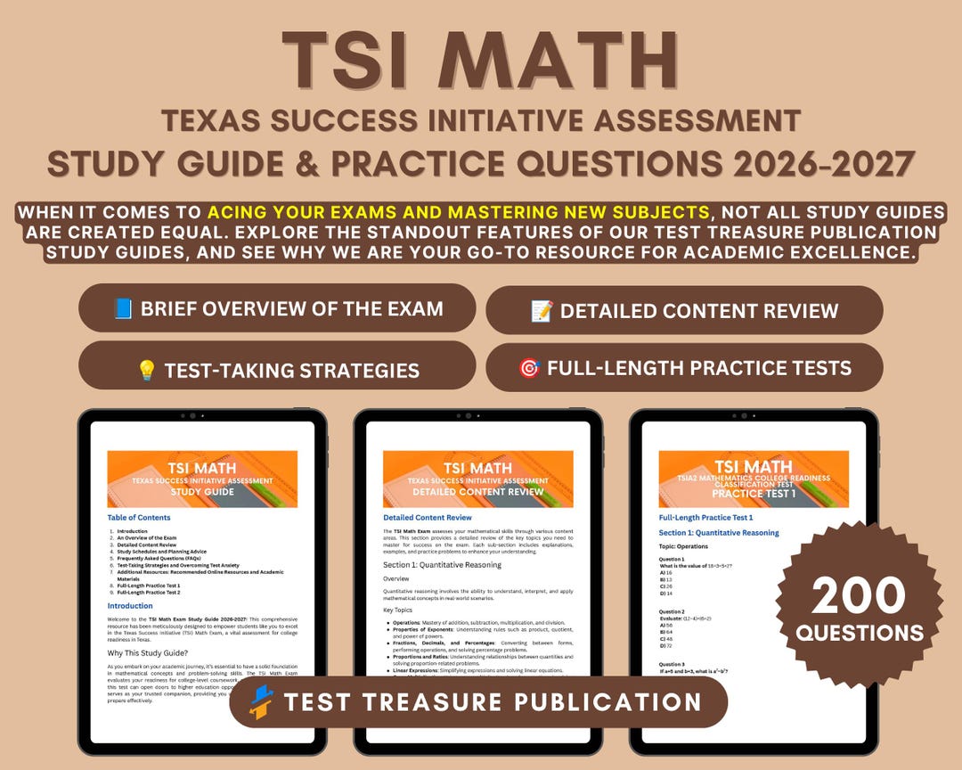 TSI Math Study Guide 2026-2027: TSIA2 Exam Prep (PDF Downloadable) - Etsy