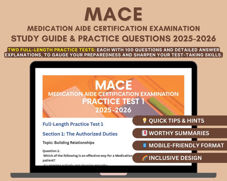 MACE Study Guide 2025-2026: Medication Aide Exam Prep & Practice Tests ...