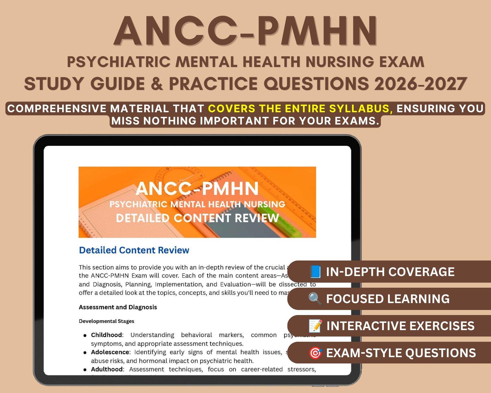 ANCC PMHN Exam Study Guide: Psychiatric Mental Health Nursing (digital ...
