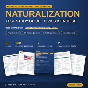 Naturalization Test Study Guide 2026-2027, Civics & English Prep (Digital PDF)