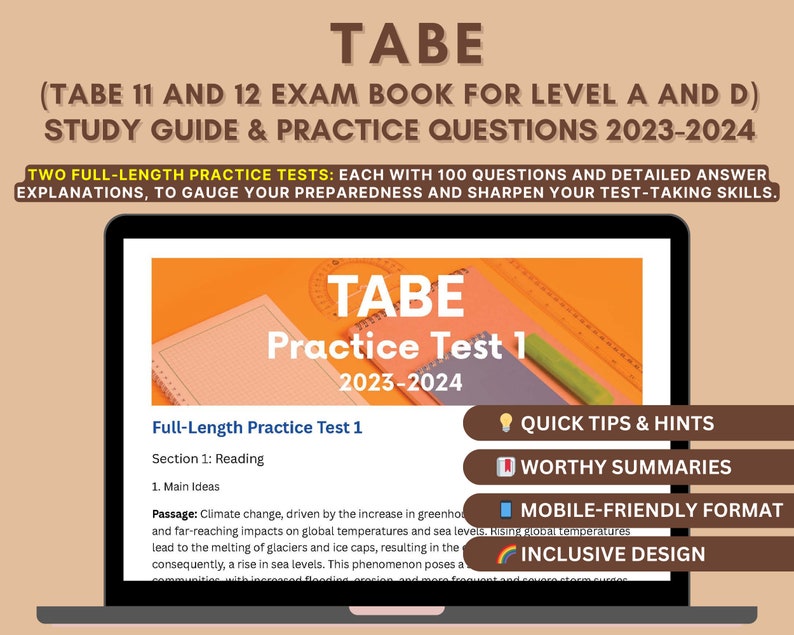 TABE Test Study Guide 20232024 Indepth Content Review, Practice Tests, Exam Tips for TABE