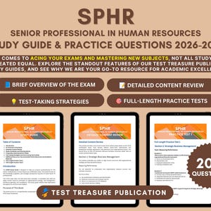 Peut inclure: Guide d'étude et questions d'entraînement SPHR Senior Professional in Human Resources 2026-2027. Le texte comprend un aperçu, une revue de contenu, des stratégies d'examen et des tests complets avec 200 questions par Test Treasure Publication.