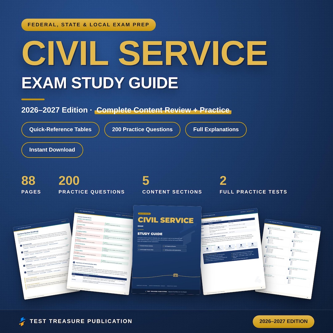 Civil Service Exam Study Guide 2026-2027 | 200 Practice Questions (PDF) - Etsy