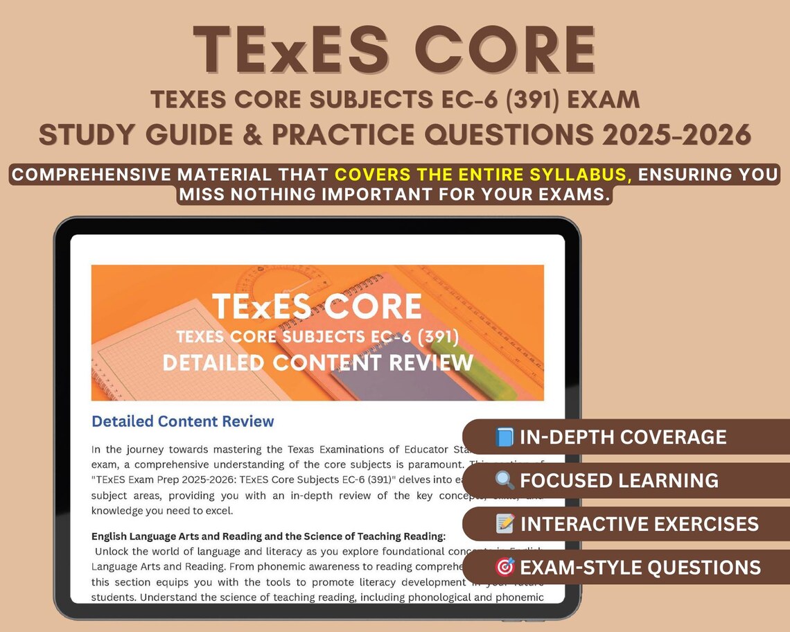 Texes Core Subjects EC-6 Study Guide 2025-2026: Practice Tests - Etsy